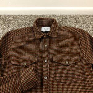 Portuguese Flannel Olive Wine Houndstooth Tweed Overshirt Mens Medium